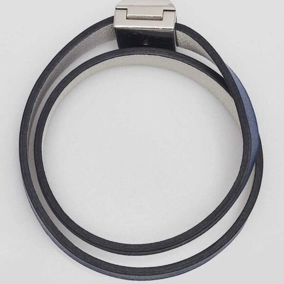 Hermes Bleu Brighton/White Swift Leather Palladium Plated Medor Infini Double... - Picture 4 of 10